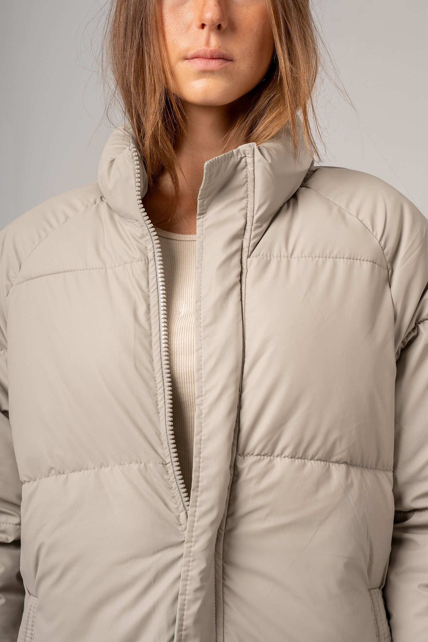 Grey High Neck Puffer Jacket